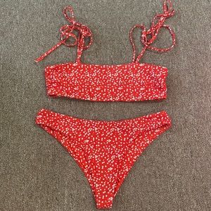 Bikini red floral long straps